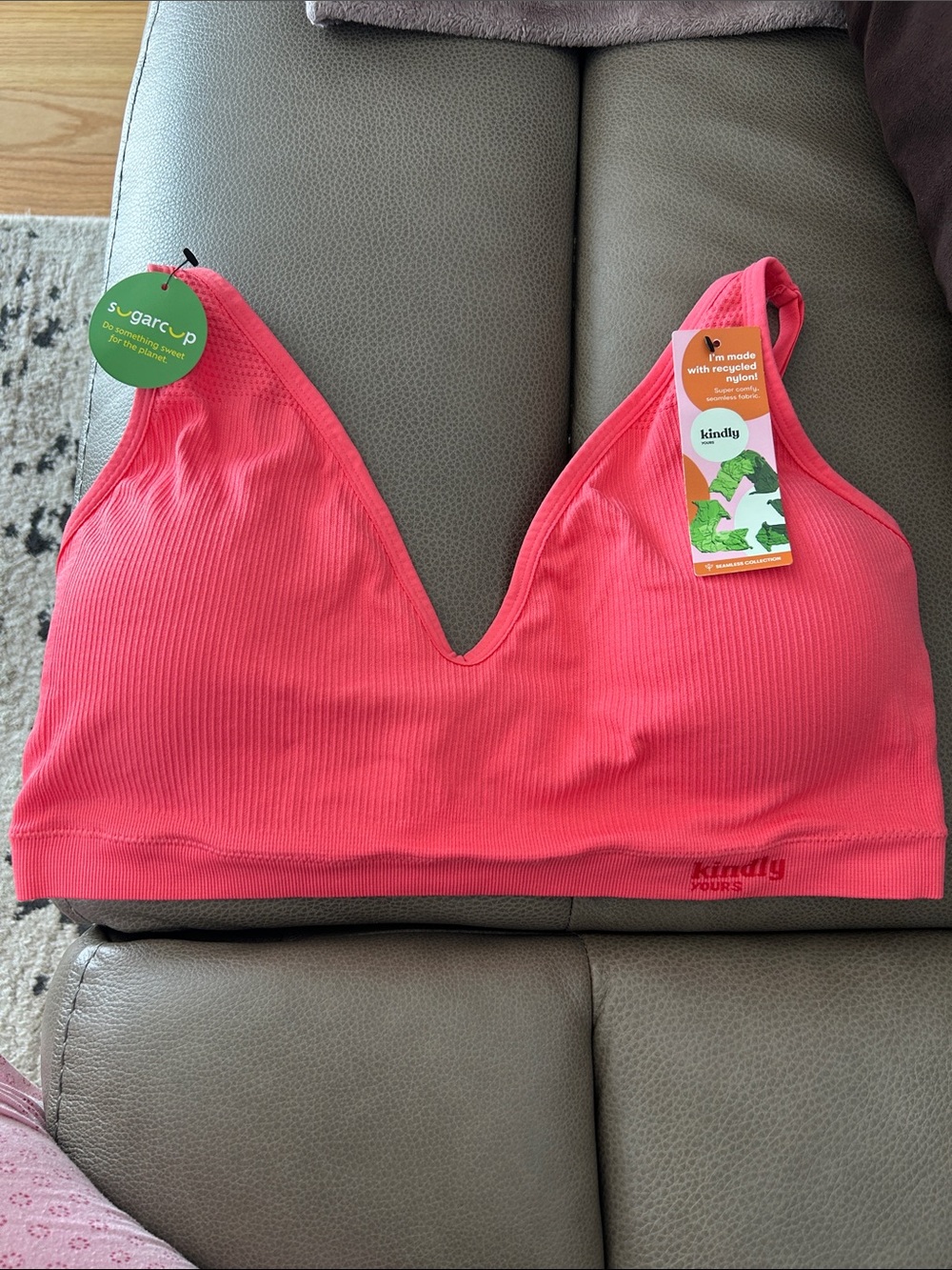 kindly Yours Coral Ribbed V-Neck Bralette